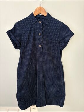 J. Crew Navy Short-Sleeve Corduroy Button-Down Shirt Dress with Microdots